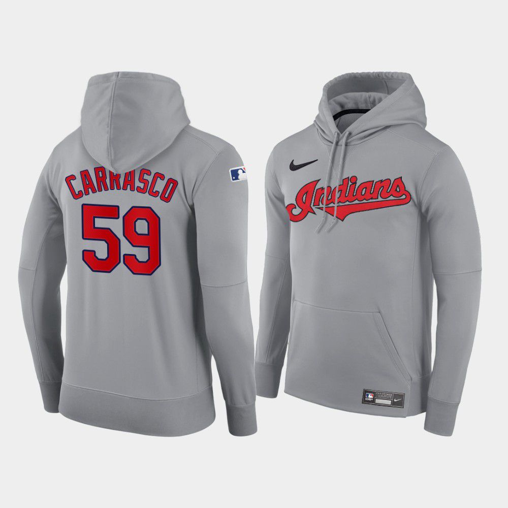 Cheap Men Cleveland Indians 59 Carrasco gray road hoodie 2021 MLB Nike Jerseys